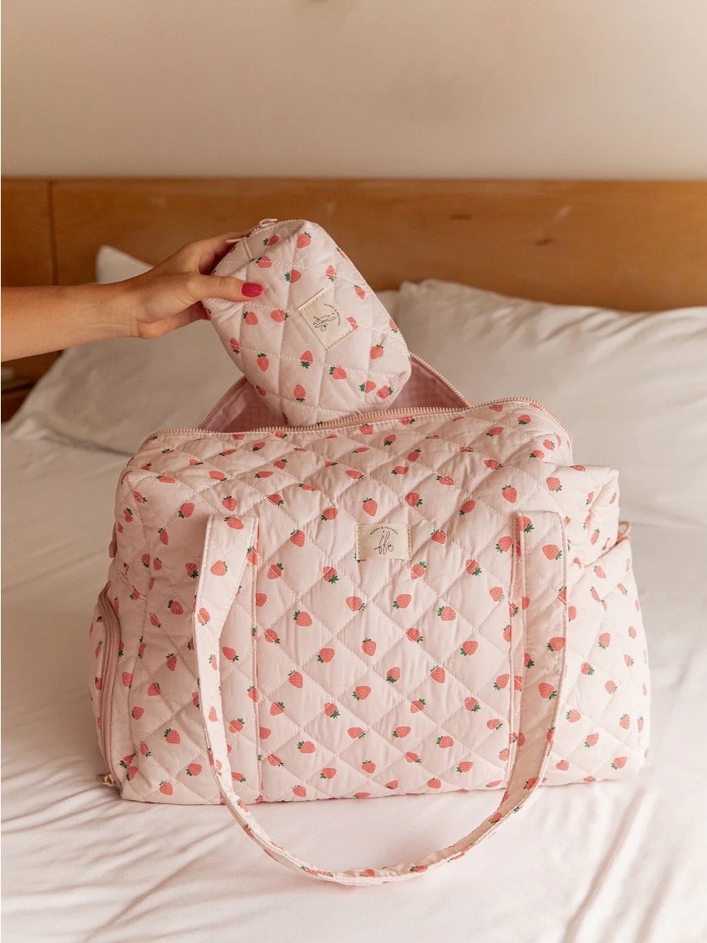 🍓💕 Poppy & Peonies Mini Strawberry Road Tripper Quilted Duffle Bag 🍓✨